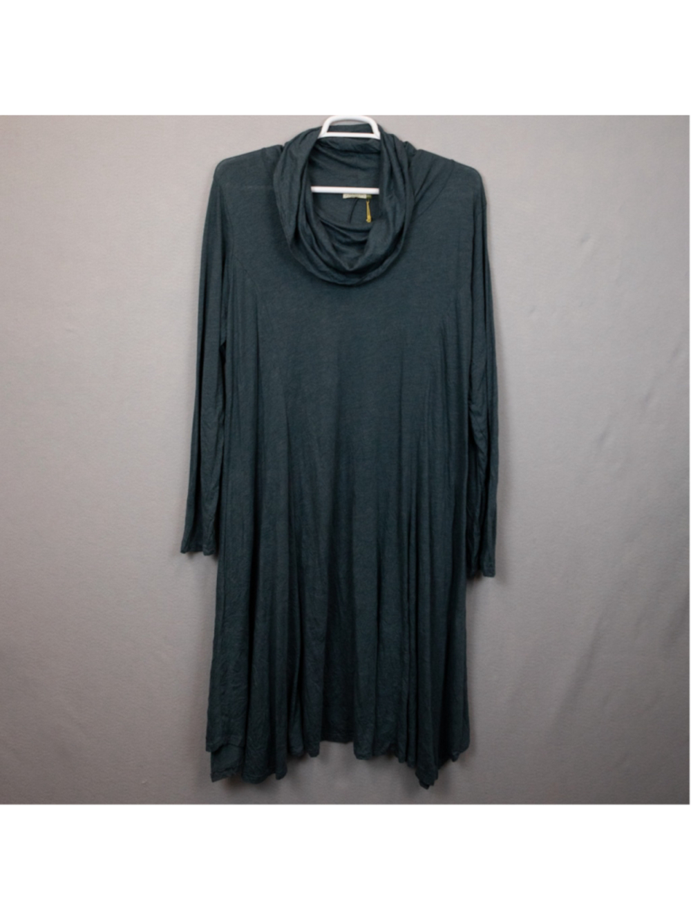 Chalet steel grey crinkle knit cowl neck long sleeve midi tunic dress NWT-2X